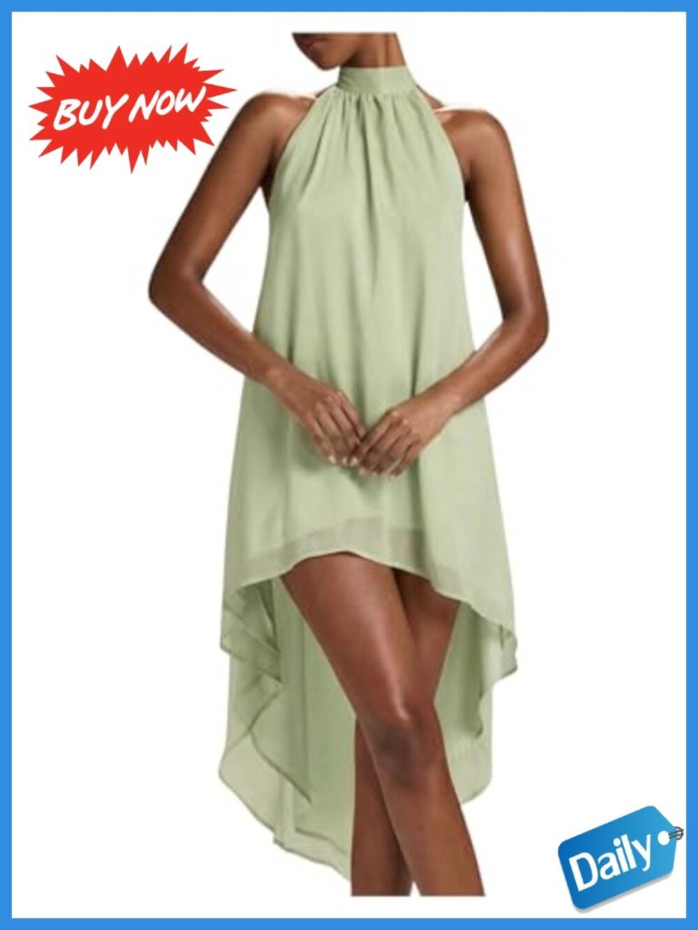 Chiffon Halter High Low Backless Flowy Midi Dress